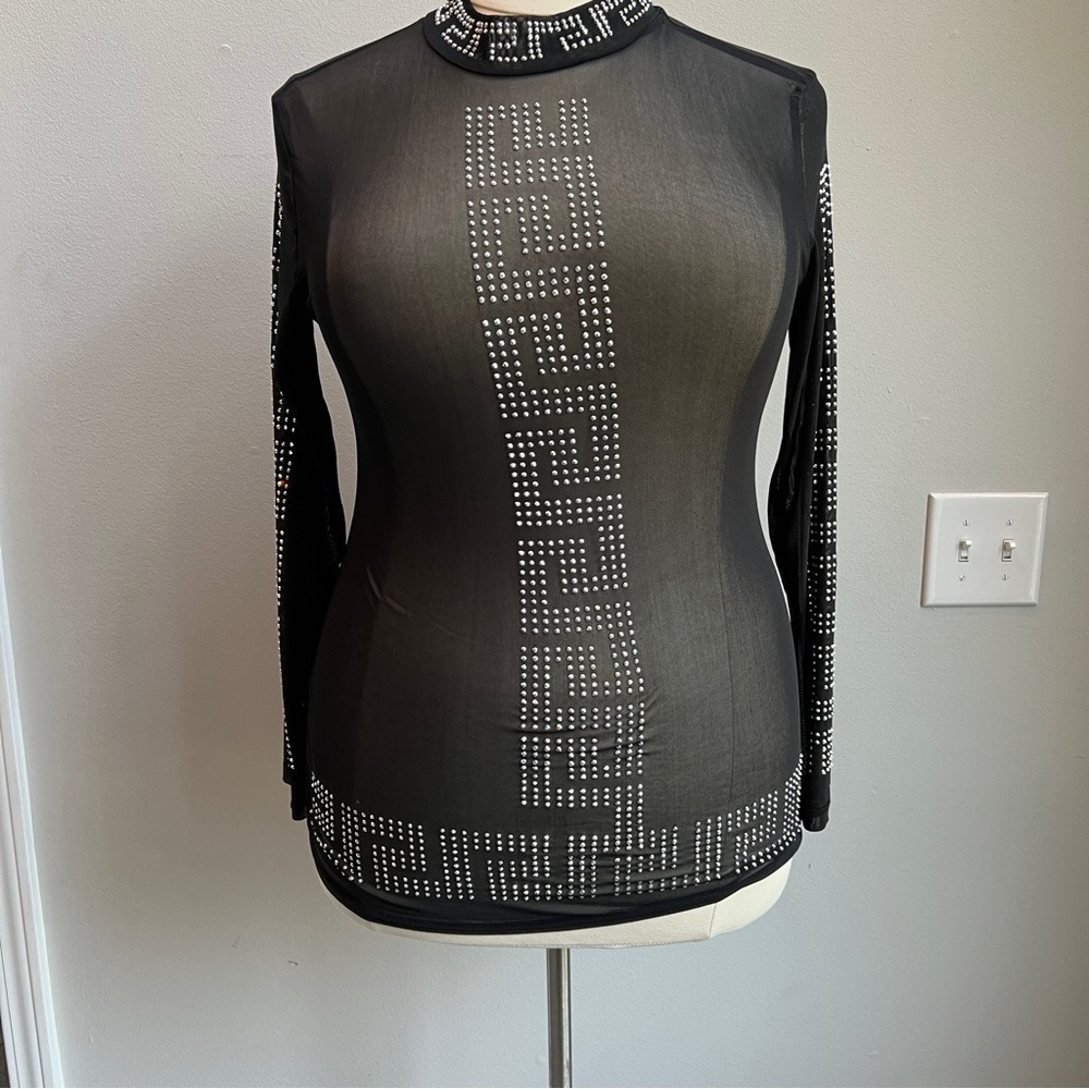 Fashion of New York Black Mesh Studded Women's Top size 2X